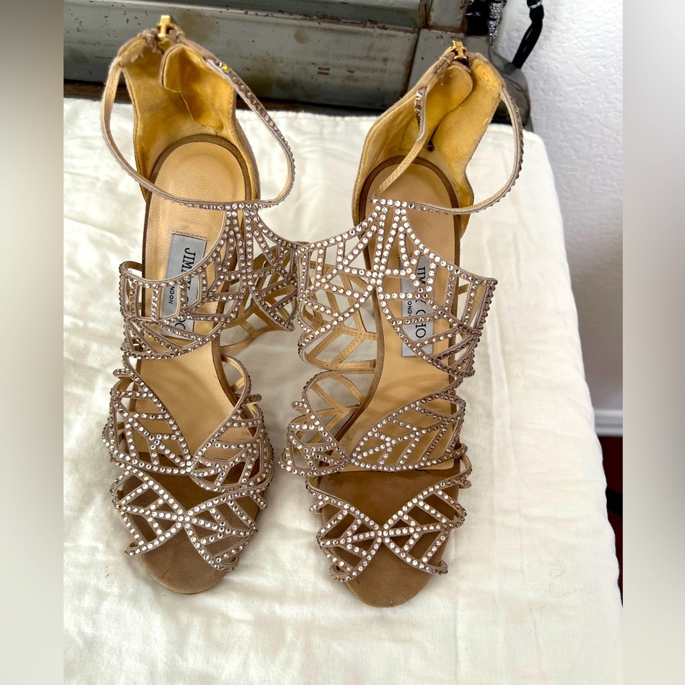 Jimmy Choo Sparkle Nude Stilletto Black Tie Glam Heels